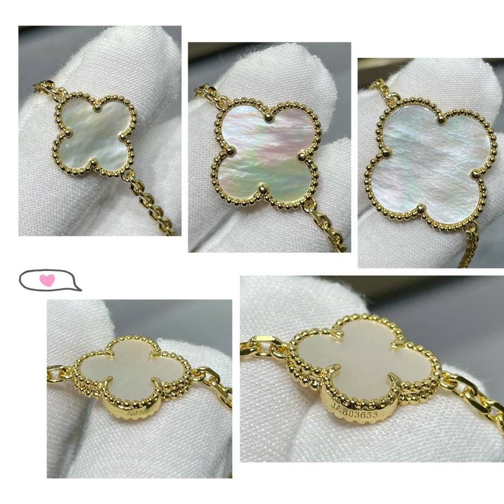 [Cyra]  CLOVER 16 MOTIF WHITE MOP GOLD NECKLACE