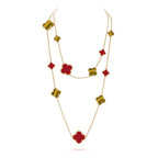 [Cyra]  CLOVER 16 MOTIF CARNELIAN TIGER EYE ROSE GOLD NECKLACE