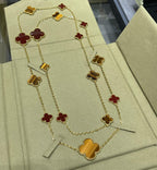 [Cyra]  CLOVER 16 MOTIF CARNELIAN TIGER EYE ROSE GOLD NECKLACE