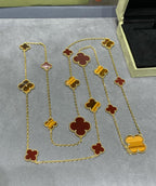[Cyra]  CLOVER 16 MOTIF CARNELIAN TIGER EYE ROSE GOLD NECKLACE