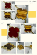 [Cyra]  CLOVER 16 MOTIF CARNELIAN TIGER EYE ROSE GOLD NECKLACE