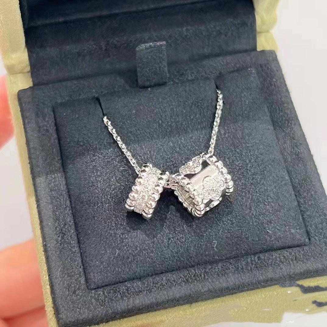 [Cyra]  PERLEE DOUBLE PENDANT SILVER DIAMOND NECKLACE
