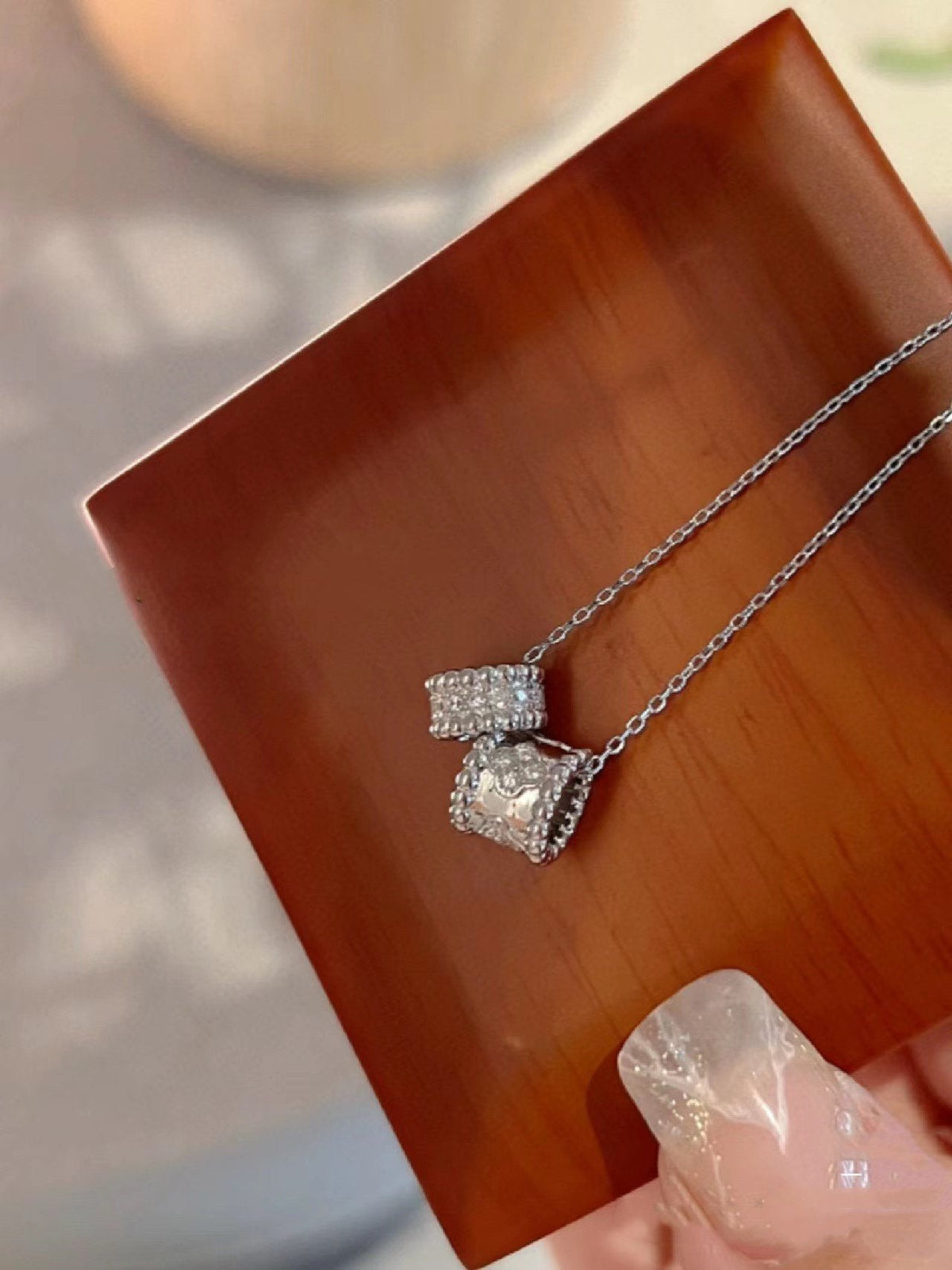 [Cyra]  PERLEE DOUBLE PENDANT SILVER DIAMOND NECKLACE