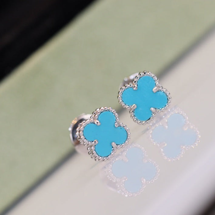 [Cyra]  CLOVER MINI TURQUOISE SILVER STUD EARRINGS