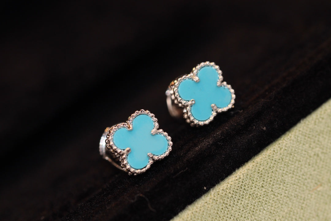 [Cyra]  CLOVER MINI TURQUOISE SILVER STUD EARRINGS