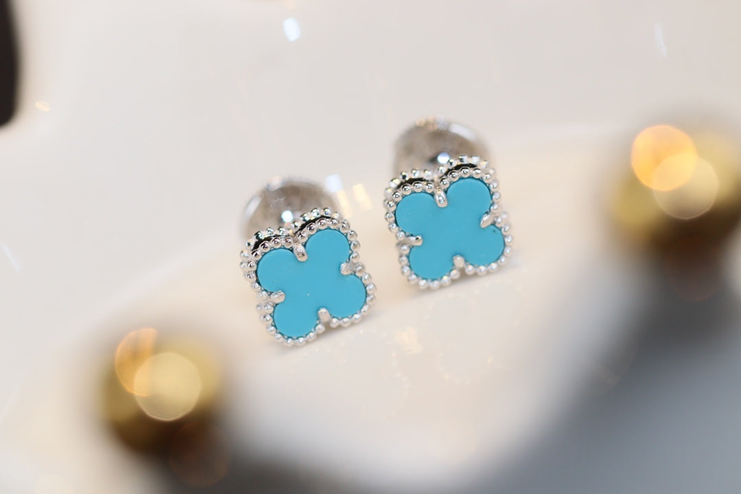 [Cyra]  CLOVER MINI TURQUOISE SILVER STUD EARRINGS
