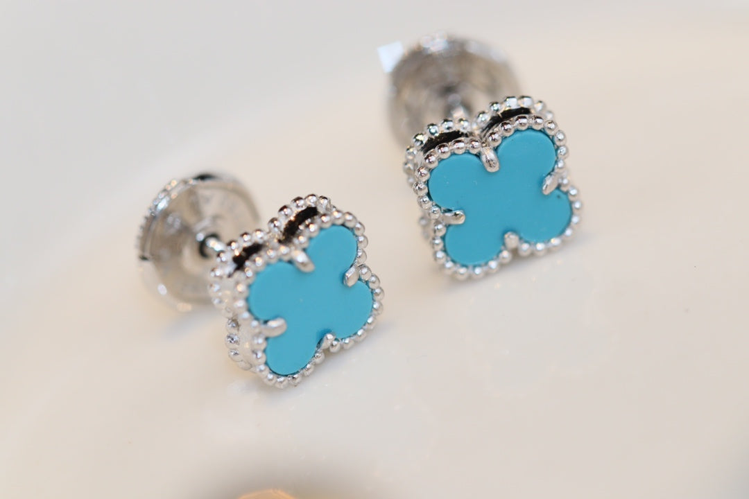 [Cyra]  CLOVER MINI TURQUOISE SILVER STUD EARRINGS
