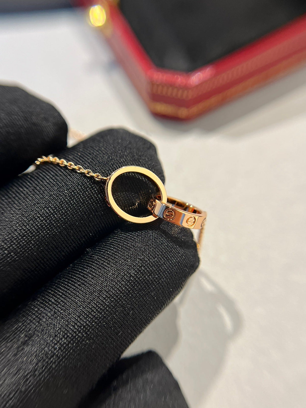 [Cyra]  LOVE NECKLACE DOUBLE RING PINK GOLD