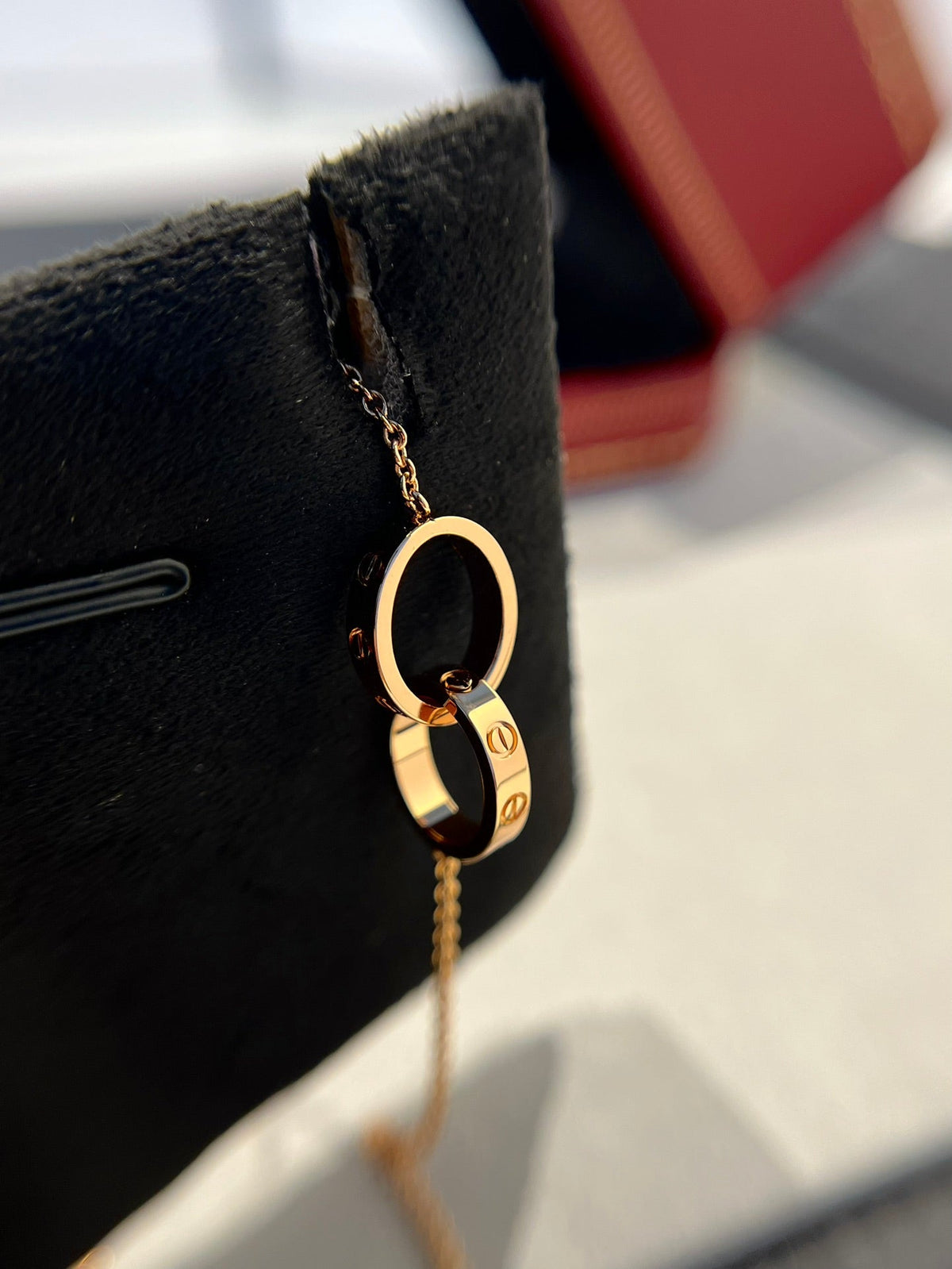 [Cyra]  LOVE NECKLACE DOUBLE RING PINK GOLD