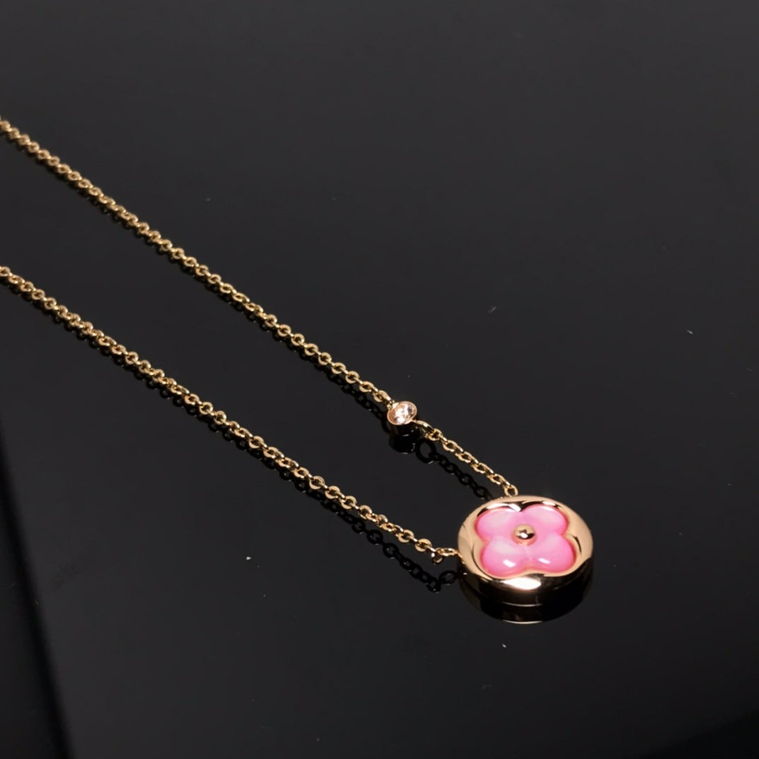 [Cyra]  COLOR BLOSSOM PINK MOP SUN GOLD NECKLACE