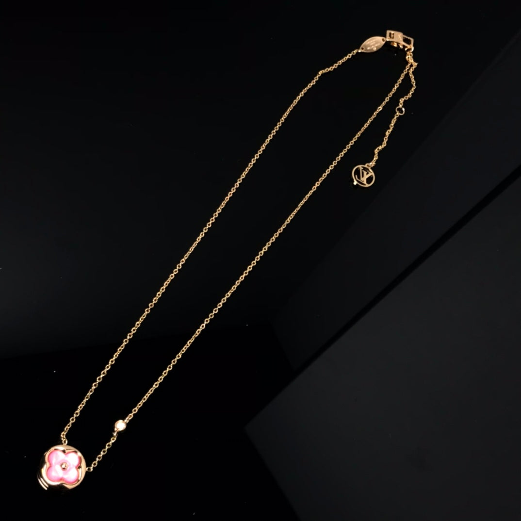 [Cyra]  COLOR BLOSSOM PINK MOP SUN GOLD NECKLACE
