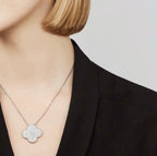 [Cyra]  CLOVER 25MM LARGE PENDANT DIAMOND PAVED SILVER NECKLACE
