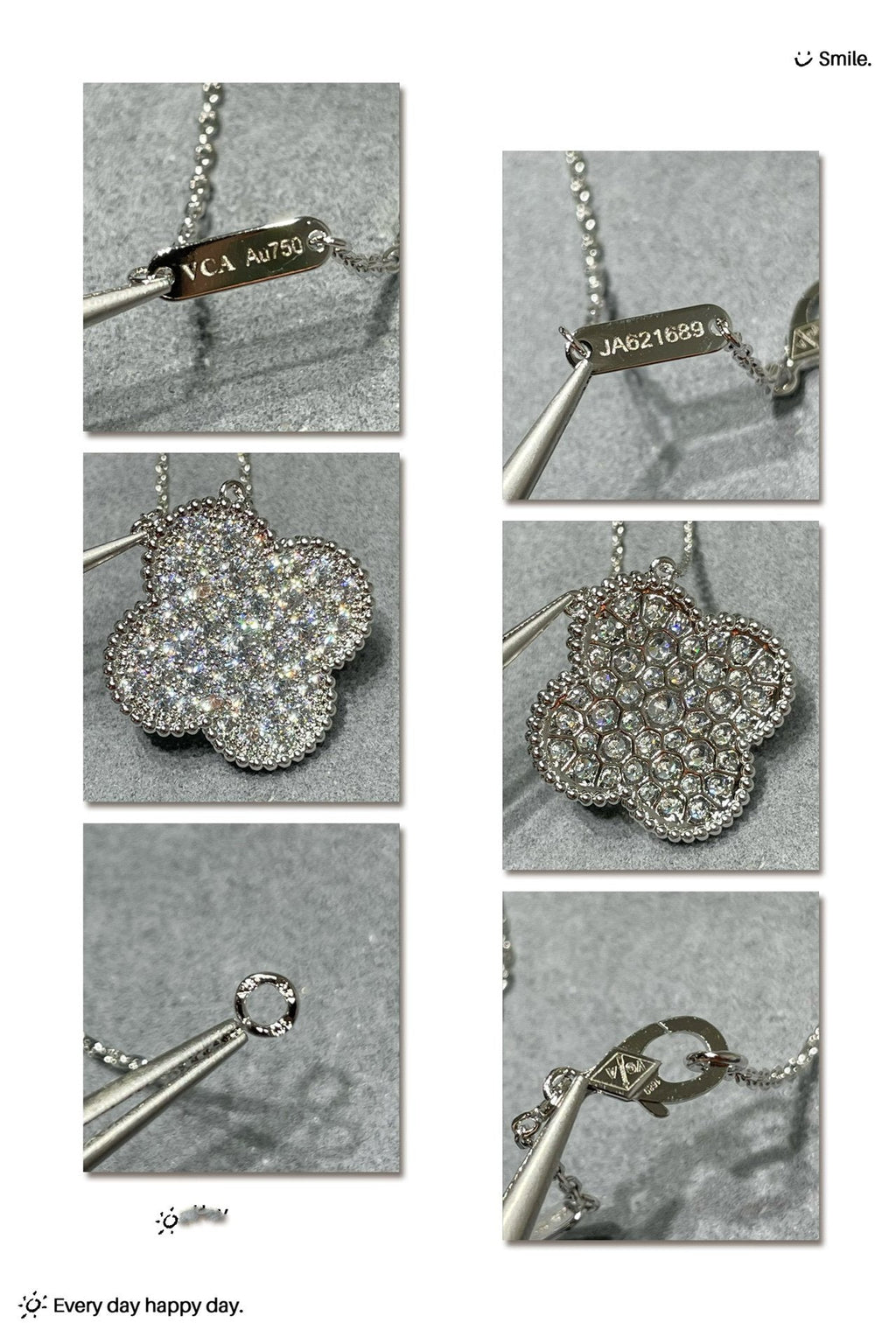 [Cyra]  CLOVER 25MM LARGE PENDANT DIAMOND PAVED SILVER NECKLACE