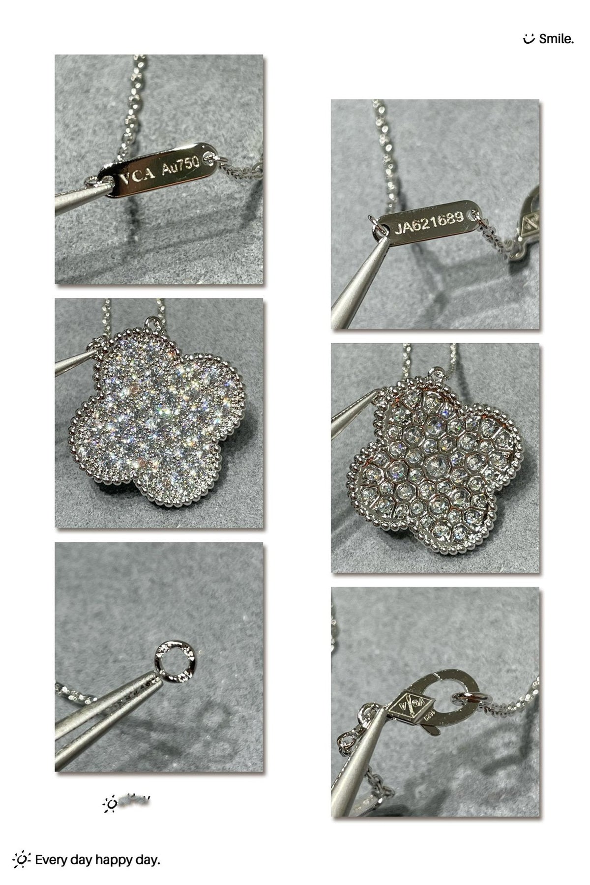 [Cyra]  CLOVER 25MM LARGE PENDANT DIAMOND PAVED SILVER NECKLACE