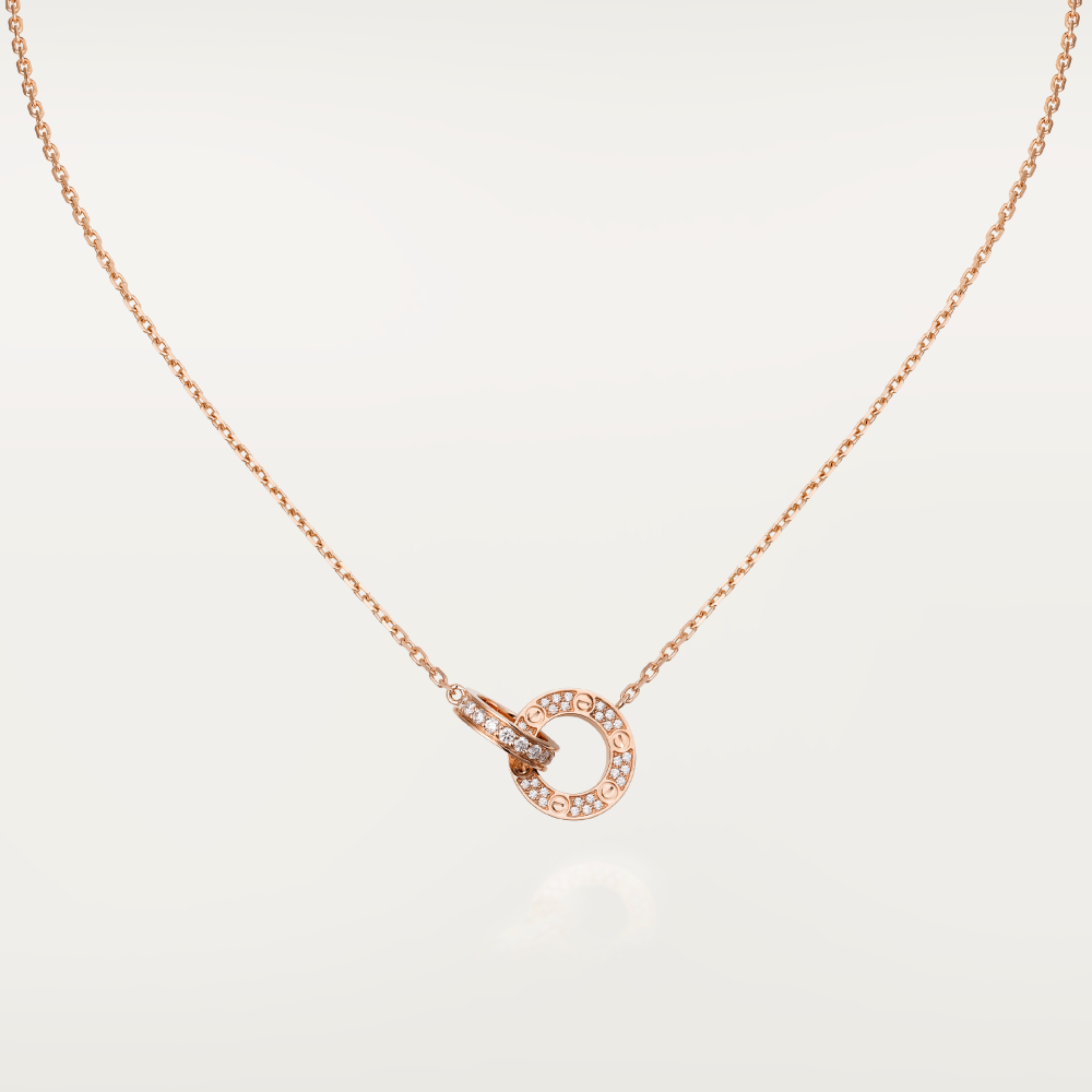 [Cyra]  LOVE 7.6MM NECKLACE ROSE GOLD AND SILVER  FULL DIAMOND