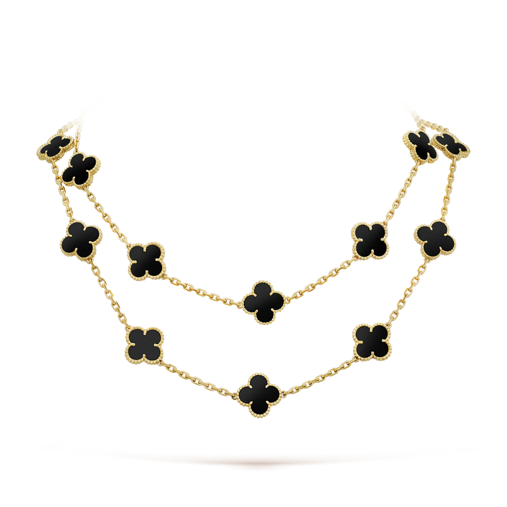[Cyra]  CLOVER 20 MOTIFS ONYX NECKLACE