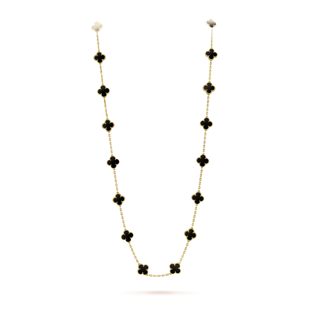 [Cyra]  CLOVER 20 MOTIFS ONYX NECKLACE