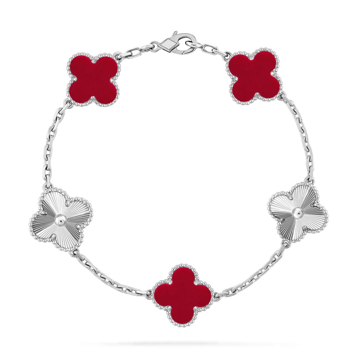 [Cyra] New  CLOVER 5 MOTIF RED CORNELIAN BRACELET COLLECTION