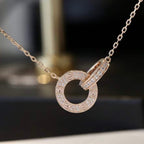 [Cyra]  LOVE 7.6MM NECKLACE ROSE GOLD AND SILVER  FULL DIAMOND