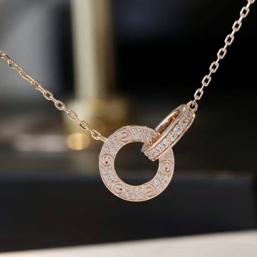 [Cyra]  LOVE 7.6MM NECKLACE ROSE GOLD AND SILVER  FULL DIAMOND