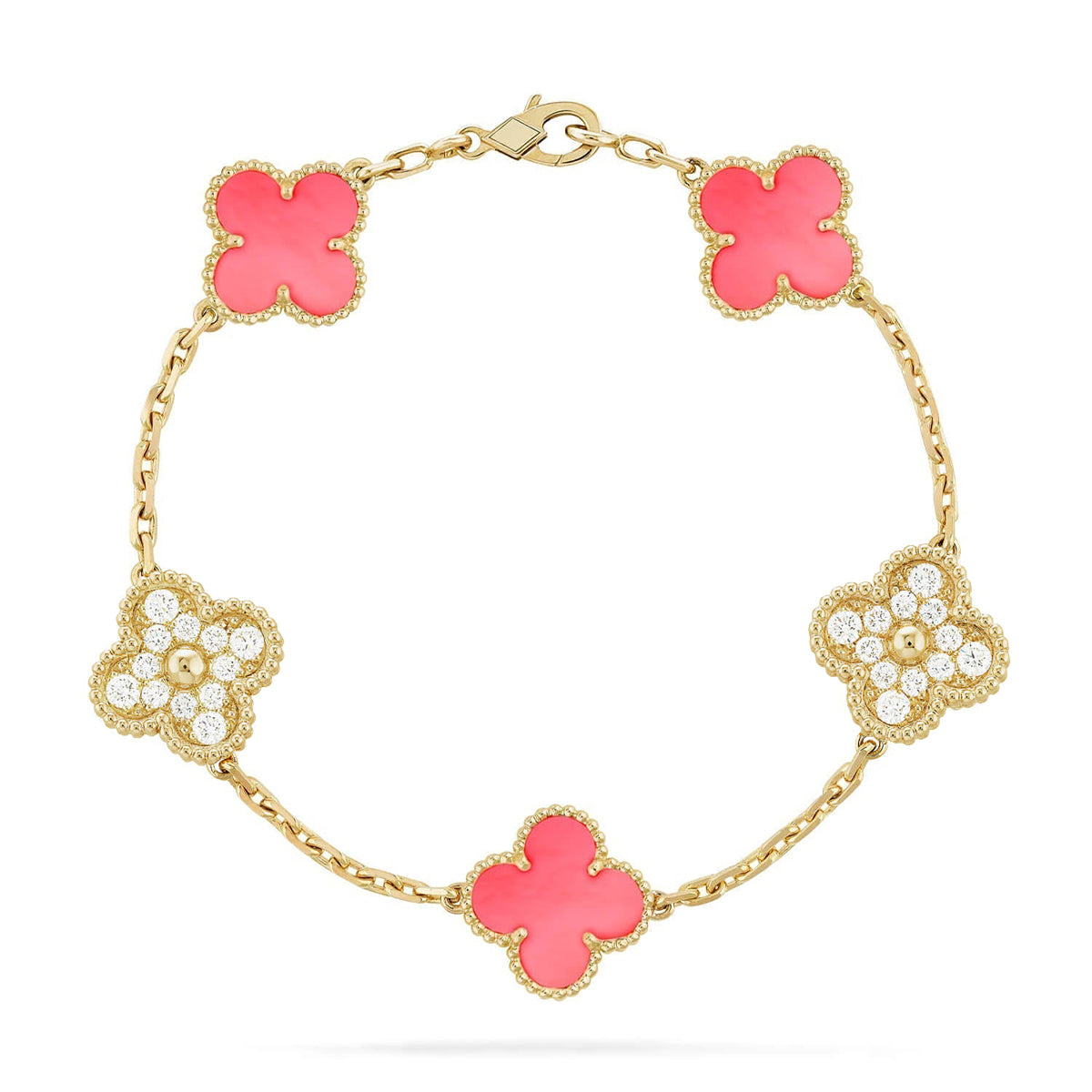 [Cyra] 新作 CLOVER 5 MOTIFS PINK MOP ブレスレット コレクション
