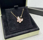 [Cyra]  BUTTERFLY PINK MOTHER-OF-PEARL DIAMOND NECKLACE