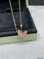 [Cyra]  BUTTERFLY PINK MOTHER-OF-PEARL DIAMOND NECKLACE