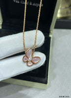 [Cyra]  BUTTERFLY PINK MOTHER-OF-PEARL DIAMOND NECKLACE