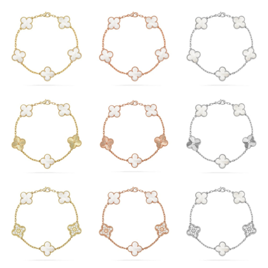 [Cyra] New CLOVER WHITE PEARL MOP 5 MOTIF BRACELET COLLECTION