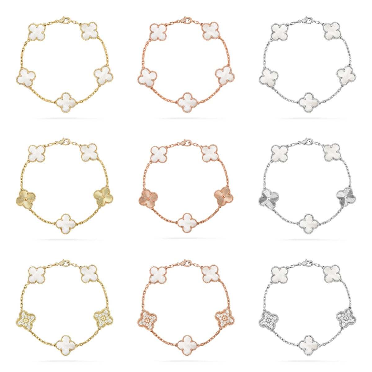 [Cyra] New CLOVER WHITE PEARL MOP 5 MOTIF BRACELET COLLECTION