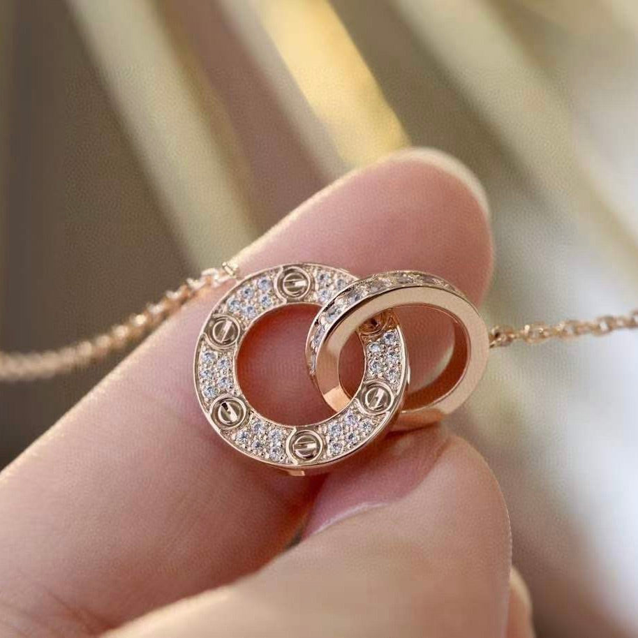 [Cyra]  LOVE 7.6MM NECKLACE ROSE GOLD AND SILVER  FULL DIAMOND