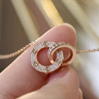 [Cyra]  LOVE 7.6MM NECKLACE ROSE GOLD AND SILVER  FULL DIAMOND