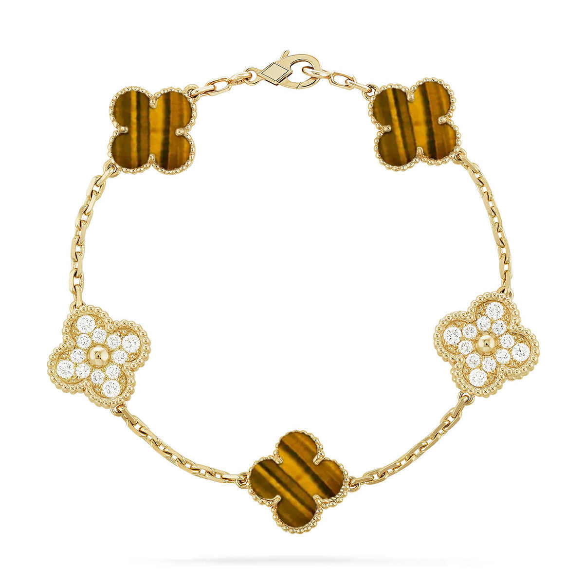 [Cyra] New  CLOVER 5 MOTIFS TIGER EYE BRACELET COLLECTION