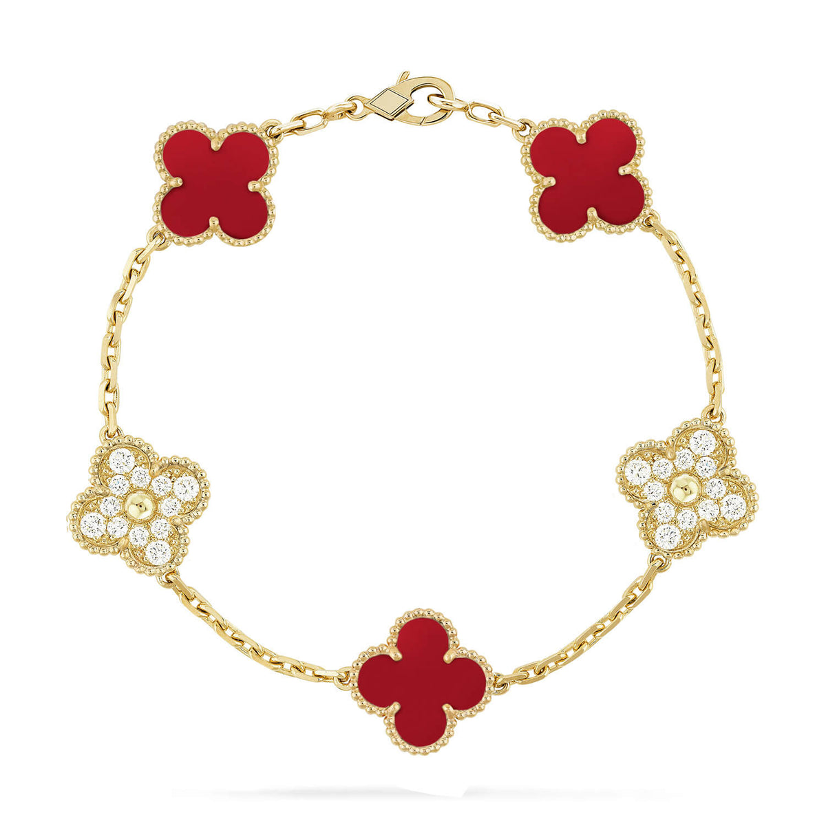 [Cyra] New  CLOVER 5 MOTIF RED CORNELIAN BRACELET COLLECTION