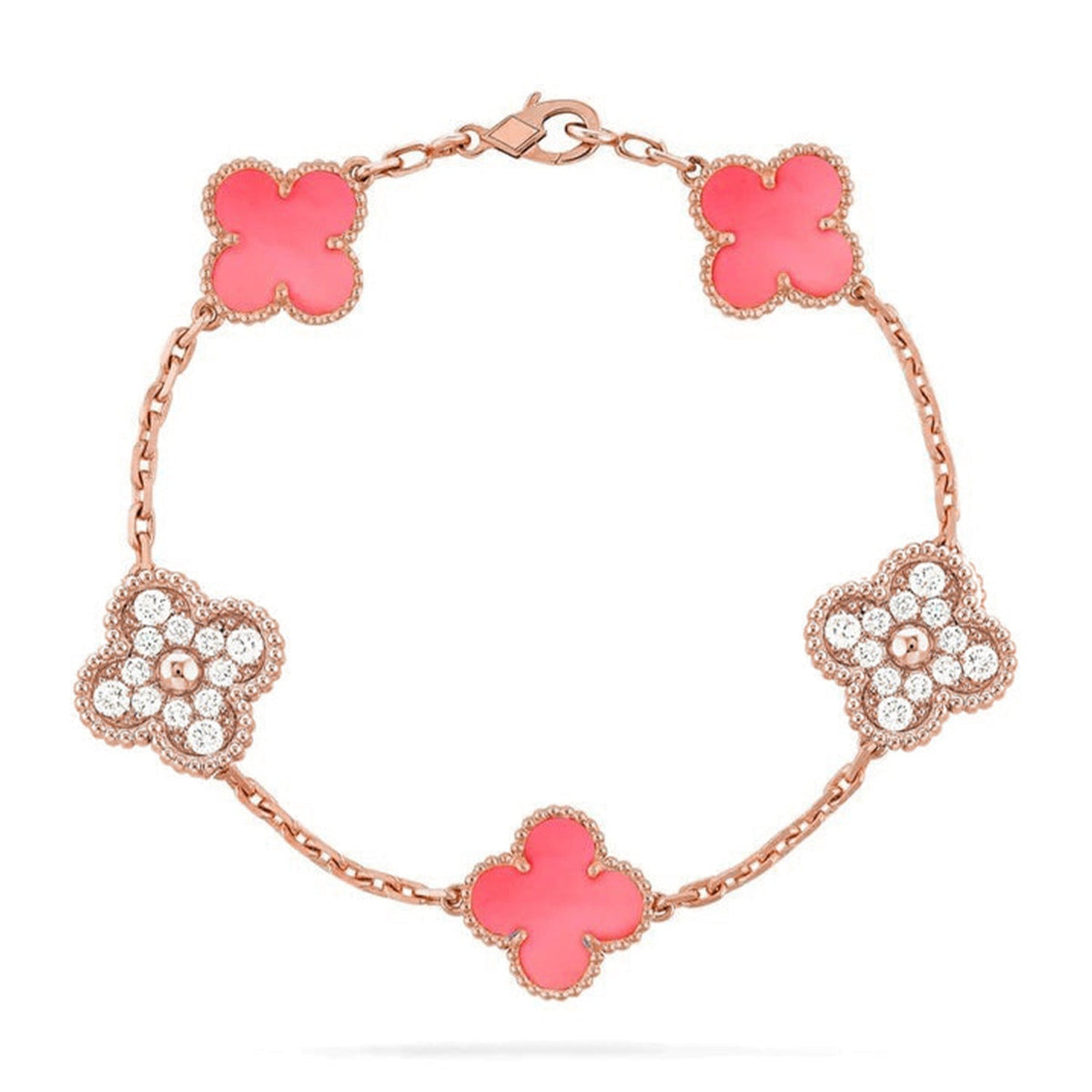 [Cyra] 新作 CLOVER 5 MOTIFS PINK MOP ブレスレット コレクション