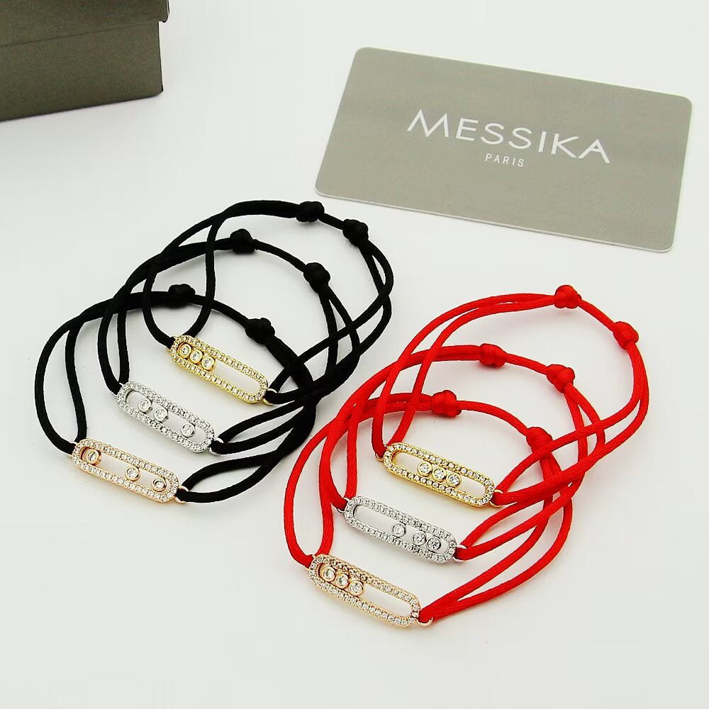 [Cyra] Messika Care(s) Armband aus rosafarbenem Kordel mit Pavé-Besatz