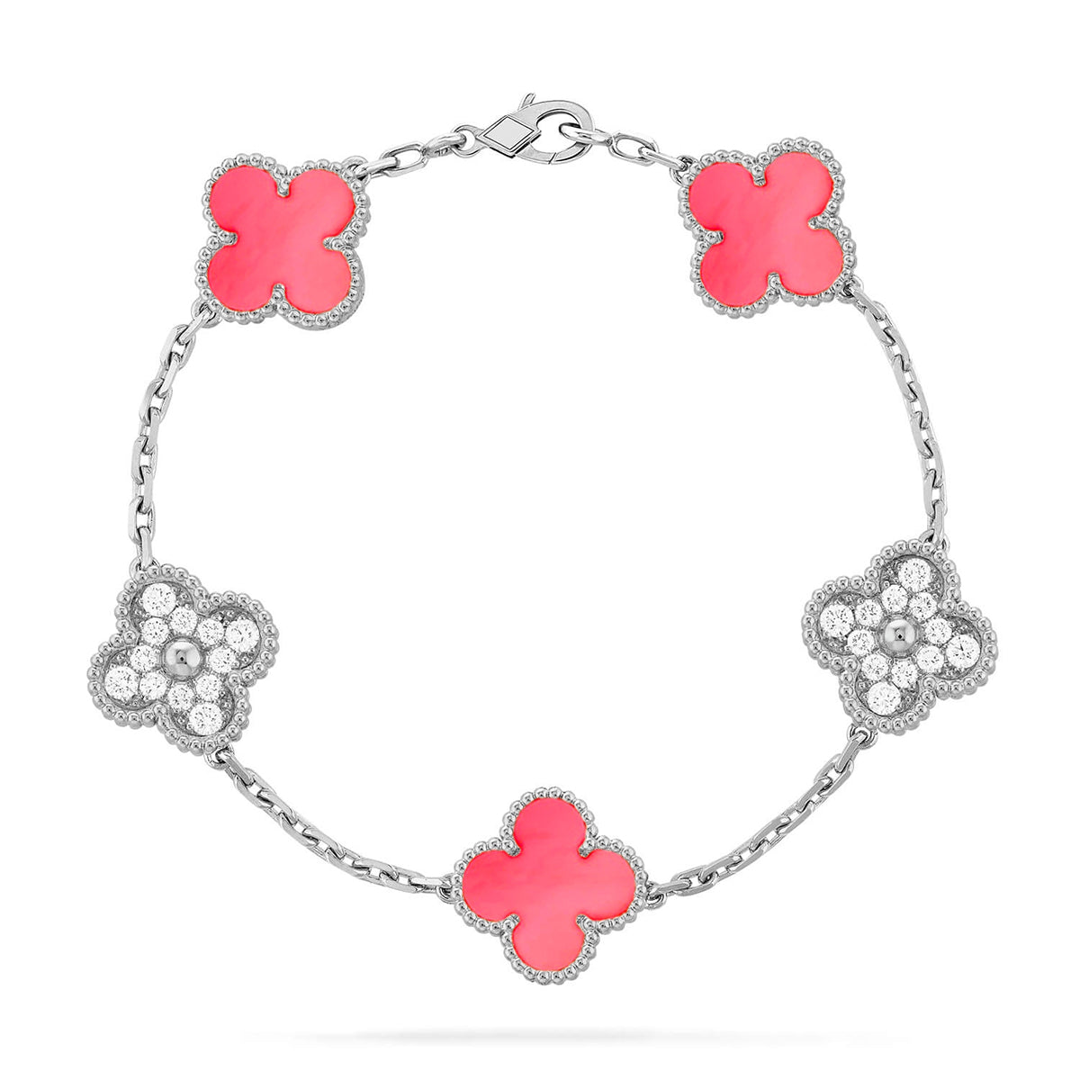 [Cyra] 新作 CLOVER 5 MOTIFS PINK MOP ブレスレット コレクション