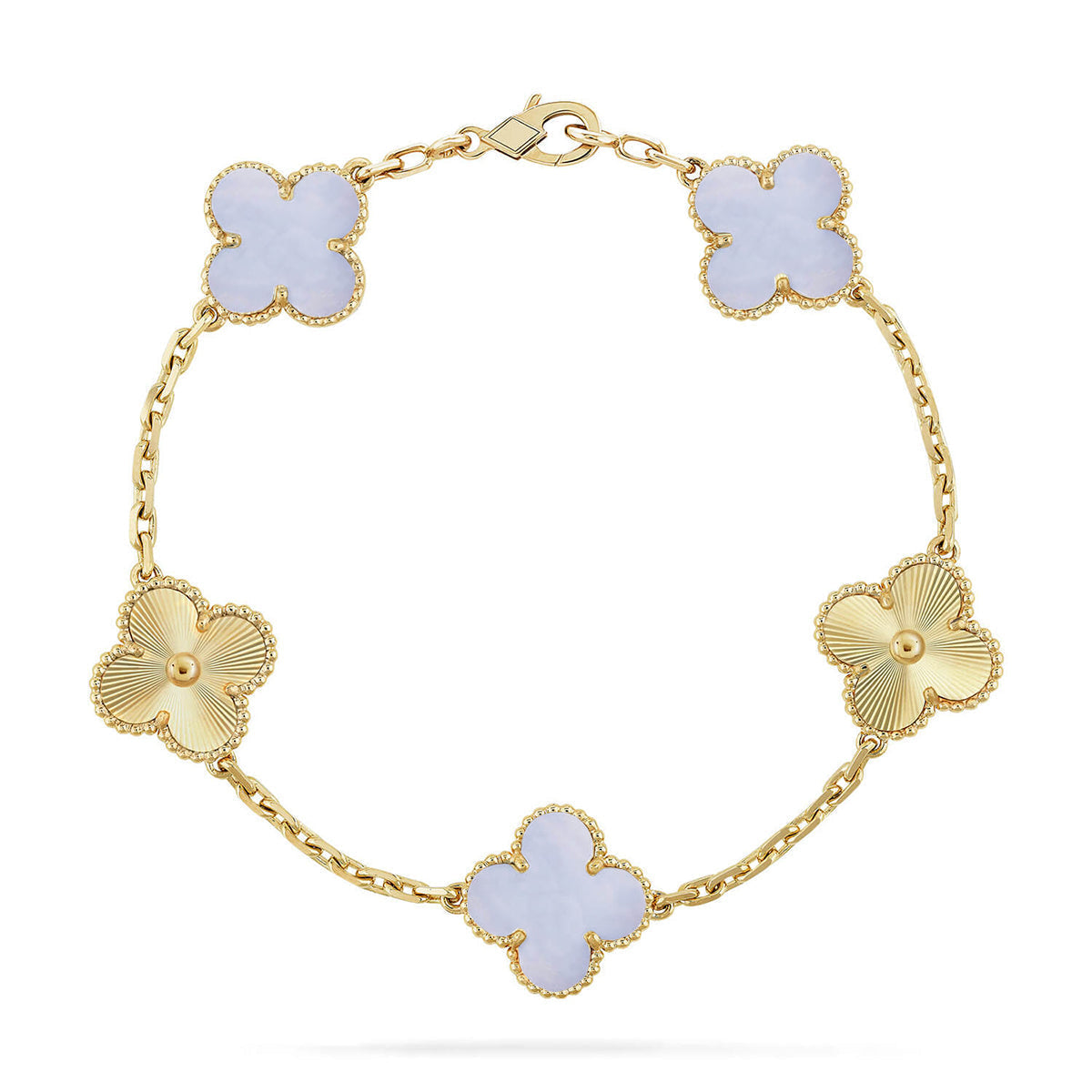 [Cyra] New  CLOVER 5 MOTIF PURPLE CHALCEDONY BRACELET COLLECTION