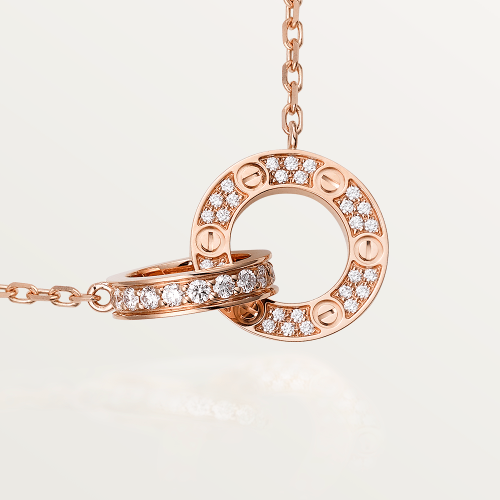 [Cyra]  LOVE 7.6MM NECKLACE ROSE GOLD AND SILVER  FULL DIAMOND