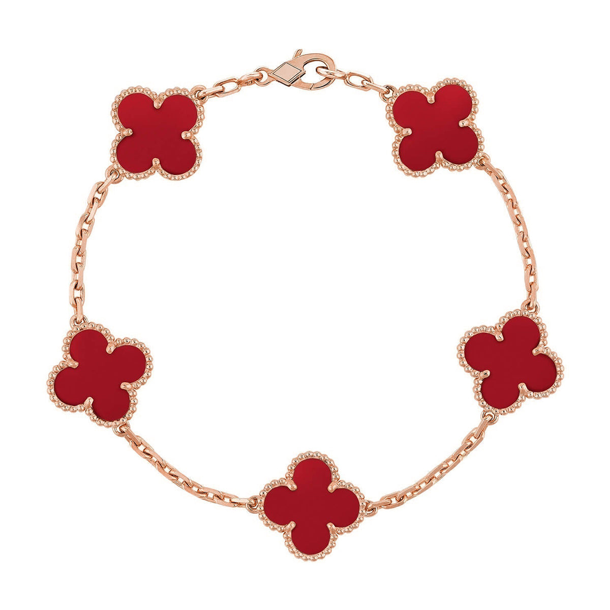 [Cyra] New  CLOVER 5 MOTIF RED CORNELIAN BRACELET COLLECTION