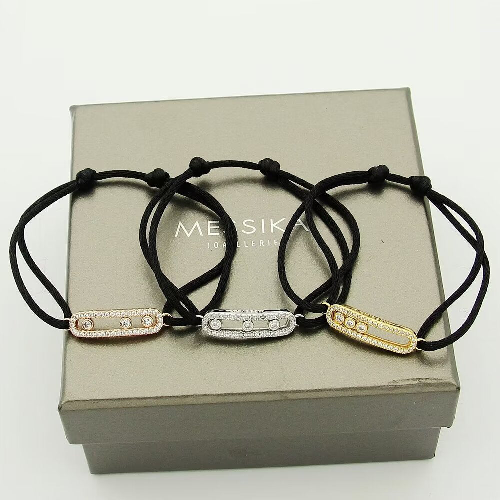 [Cyra] Messika Care(s) Armband aus rosafarbenem Kordel mit Pavé-Besatz