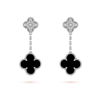 [Cyra]  CLOVER 2 MOTIFS  DIAMOND ONYX EARRINGS SILVER