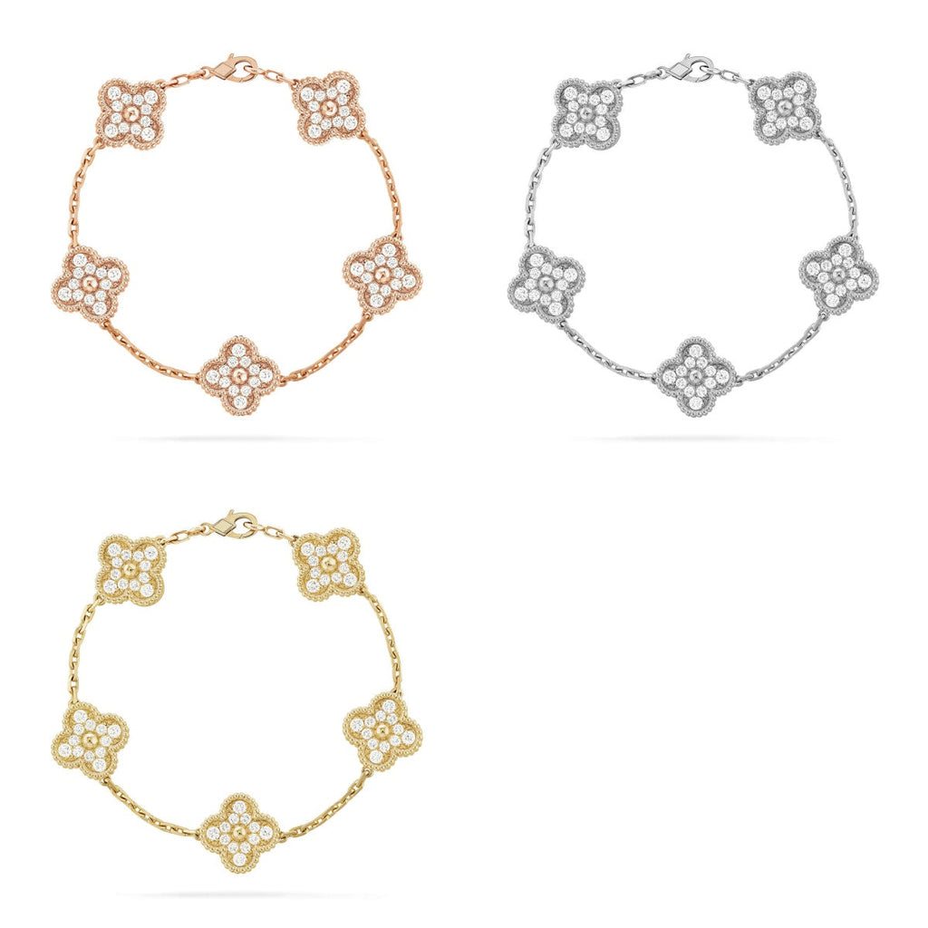[Cyra]  New  CLOVER 5 MOTIF FULL DIAMOND BRACELET COLLECTION