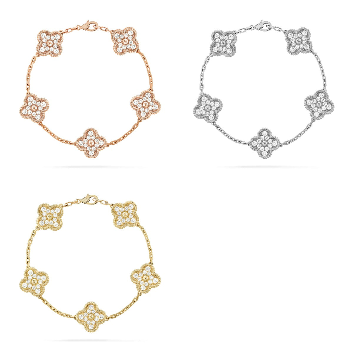 [Cyra]  New  CLOVER 5 MOTIF FULL DIAMOND BRACELET COLLECTION