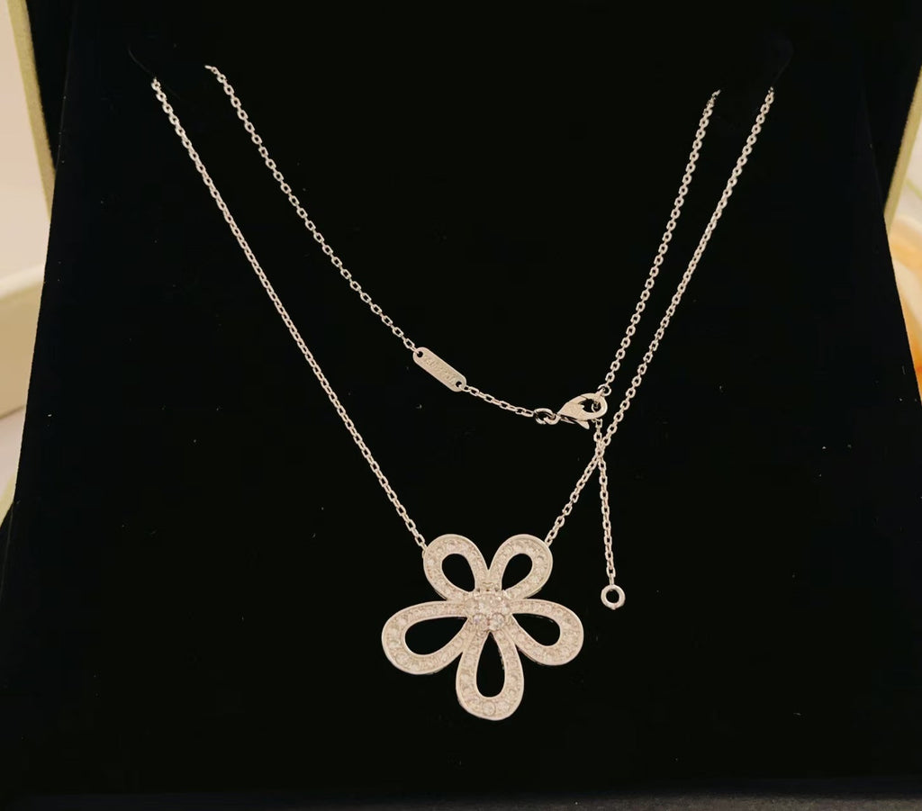 [Cyra] Große BLUMEN Silber DIAMANT-HALSKETTE