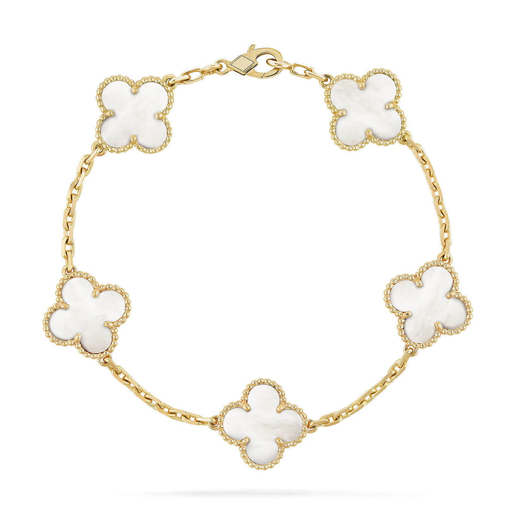 [Cyra] New CLOVER WHITE PEARL MOP 5 MOTIF BRACELET COLLECTION