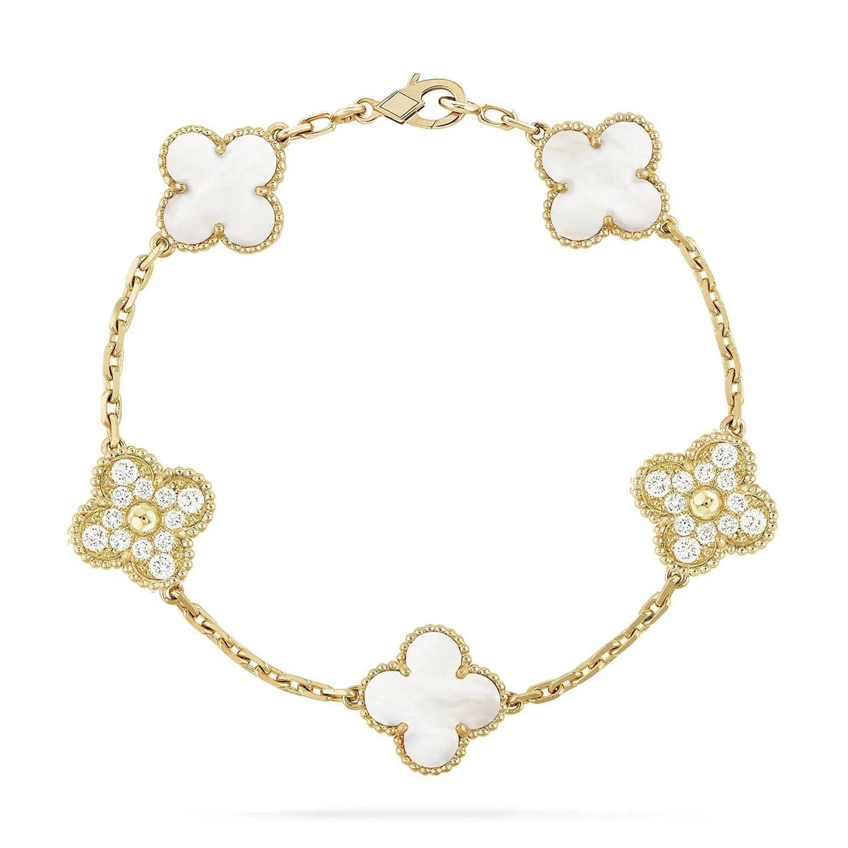 [Cyra] New CLOVER WHITE PEARL MOP 5 MOTIF BRACELET COLLECTION