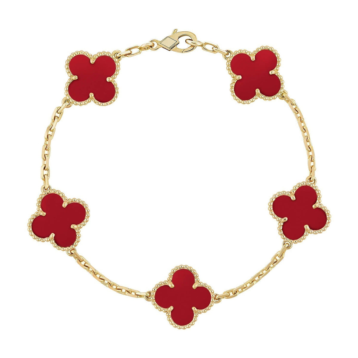 [Cyra] New  CLOVER 5 MOTIF RED CORNELIAN BRACELET COLLECTION