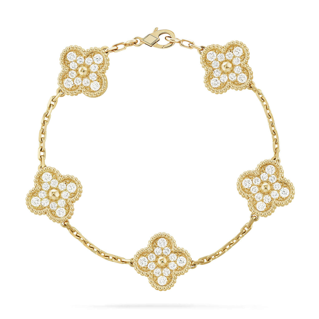[Cyra]  New  CLOVER 5 MOTIF FULL DIAMOND BRACELET COLLECTION