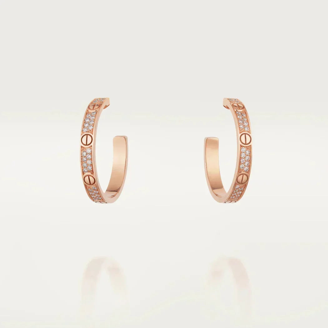 [Cyra]  LOVE DIAMOND PINK GOLD HOOP EARRINGS